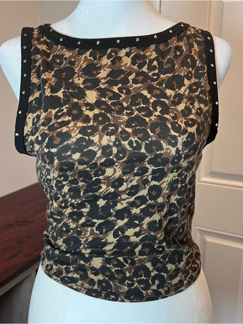 Hot Topic Leopard Print Stud-Trim Tank Top - Brown/Black